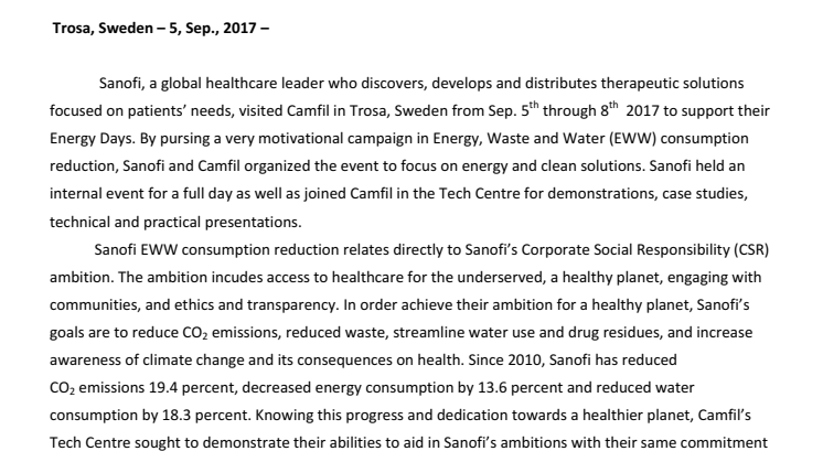 Sanofi and Camfil improve the health of the environment, the health of people and the quality of air in the workplace