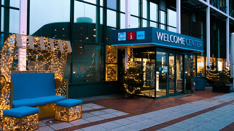 Das Welcome Center Kieler Förde: Auch in der Winterzeit erste Anlaufstelle für Besucher*innen und Einheimische.  
