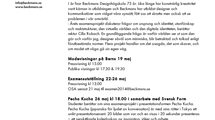 Beckmans Designhögskolas examensutställning 2014