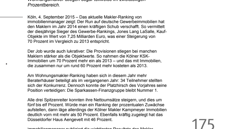 Makler-Ranking 2015:  Ungebremstes Wachstum 