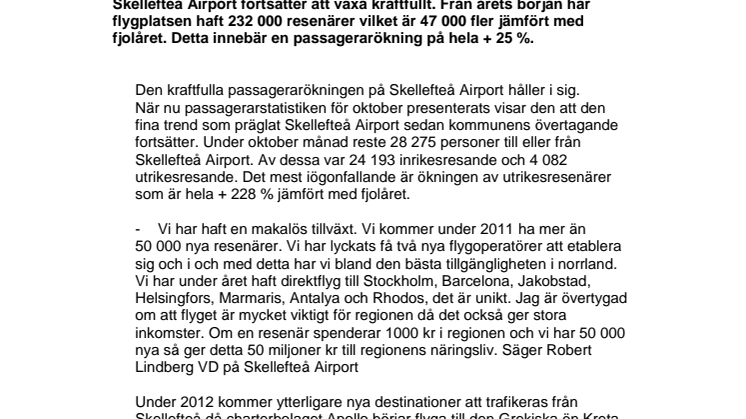 47 000 fler passagerare på Skellefteå Airport