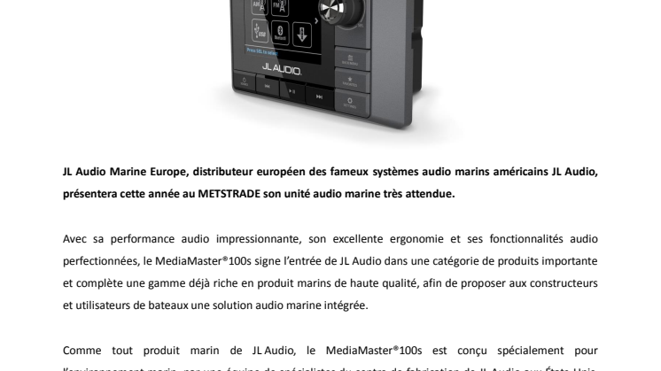 JL Audio Marine Europe - L’unité audio marine de JL Audio fait ses débuts au METS