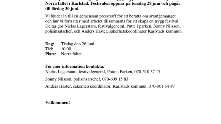 Pressinbjudan: Nu kommer Putte i parken till Karlstad
