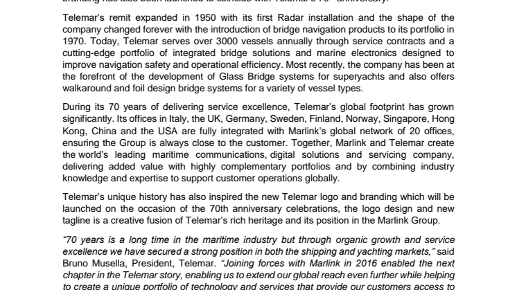 Marlink: Maritime electronics pioneer Telemar turns 70
