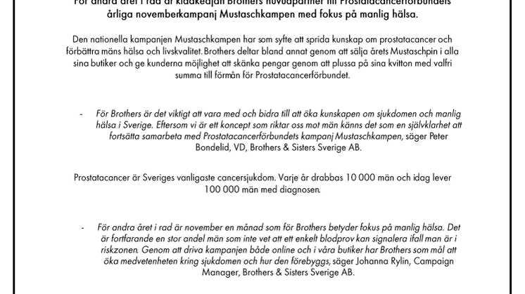 Brothers är stolt huvudpartner till Mustaschkampen 2016