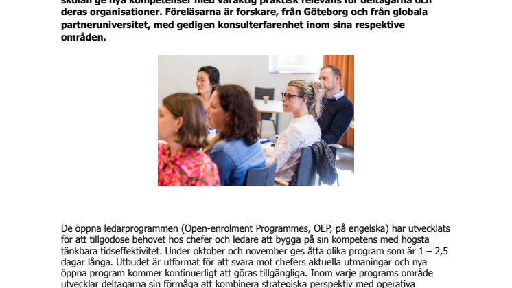Korta och öppna ledarprogram med fokus på områden i snabb förändring ges på Handelshögskolan i Göteborg