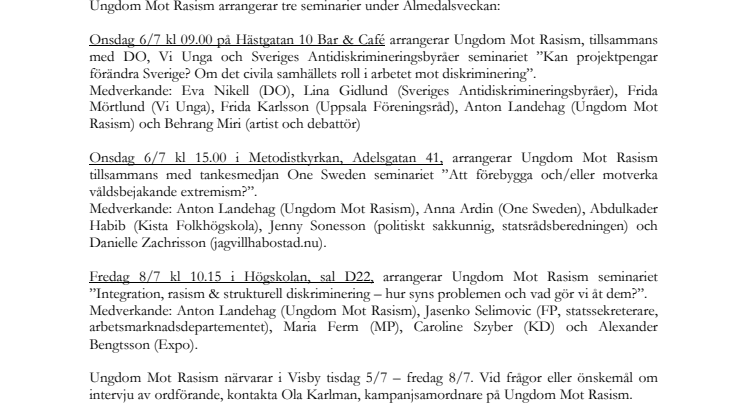 Ungdom Mot Rasism i Almedalen