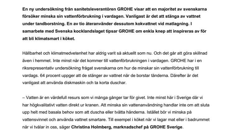 Svenska Kocklandslaget i samarbete med GROHE: Så hållbara är svenskarna i köket