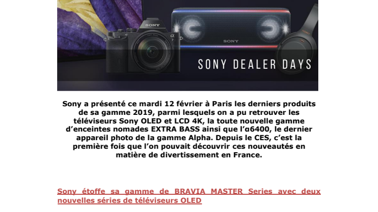 Sony présente ses nouveautés 2019 pour la première fois en France
