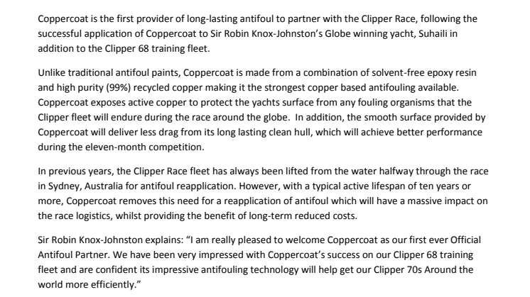 Coppercoat: Coppercoat Countdown to Official Start of the Clipper 2017-18 Race 