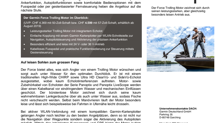 Volle Kraft voraus mit dem Garmin Force Trolling Motor