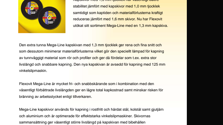 Flexovit lanserar ny kapskiva med 1,3 mm tjocklek