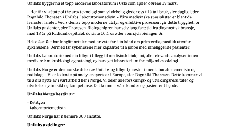 Helse Sør-Øst inngår avtale med Unilabs