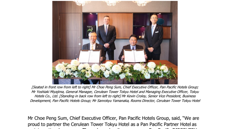  Pan Pacific Hotels Group Enters Tokyo, Japan in 2020 with Cerulean Tower Tokyu Hotel, a Pan Pacific Partner Hotel