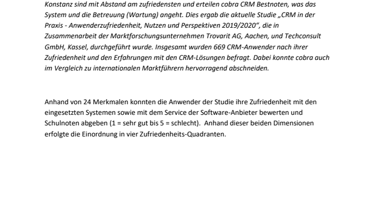 Marktanalyst Trovarit bescheinigt cobra und Partnern Bestnoten