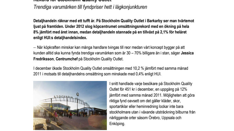 Rekord för Stockholm Quality Outlet - Trendiga varumärken till fyndpriser hett i lågkonjunkturen