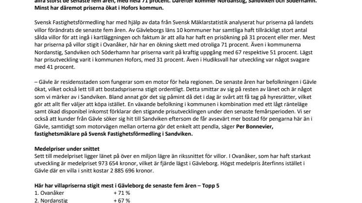 Fem års tillbakablick: Här har villapriserna stigit mest i Gävleborg – kommun för kommun 