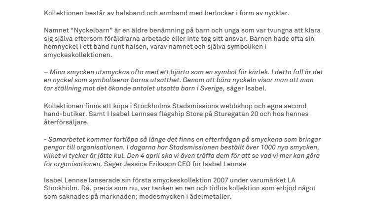 Isabel Lennses framgångsrika samarbete med Stockholms Stadsmission fortsätter