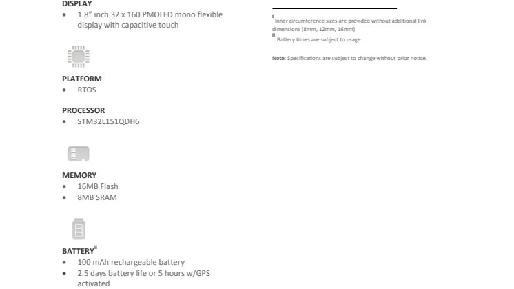HTC Grip - Spec Sheet