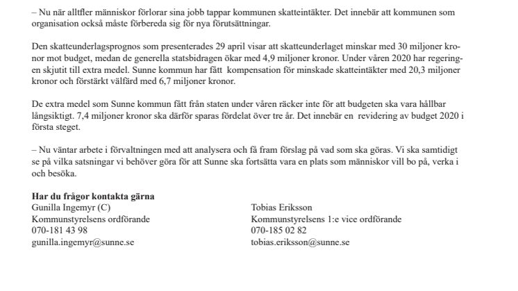 Tufft ekonomiskt läge i Sunne kommun