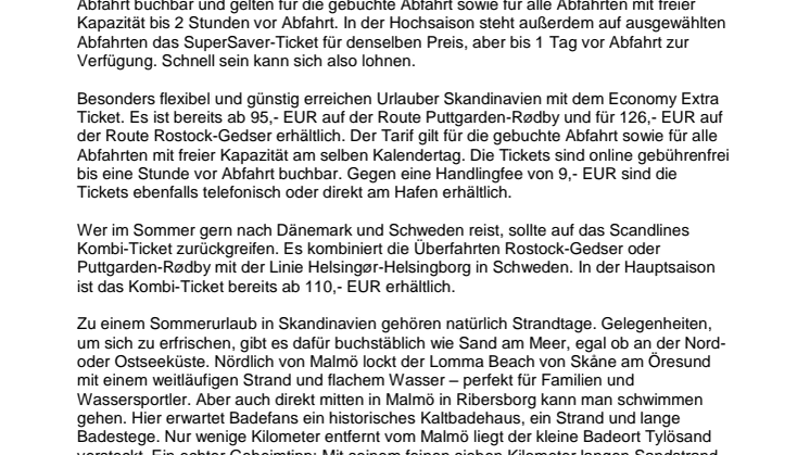 Sommerurlaub 2017: Scandlines bringt Reisende zum Bade- und Festivalurlaub nach Skandinavien 