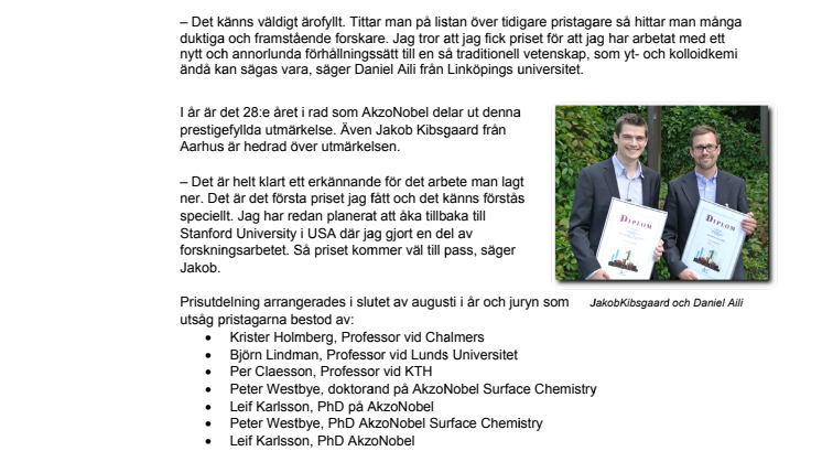 AkzoNobel i Stenungsund delar ut Nordic Prize