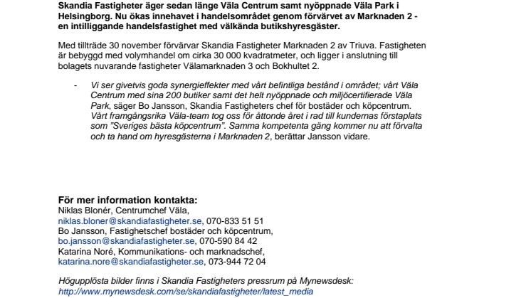 Skandia Fastigheter utökar på Väla, Helsingborg