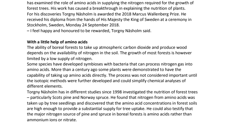 The Marcus Wallenberg Prize  for findings on the nutrition of trees