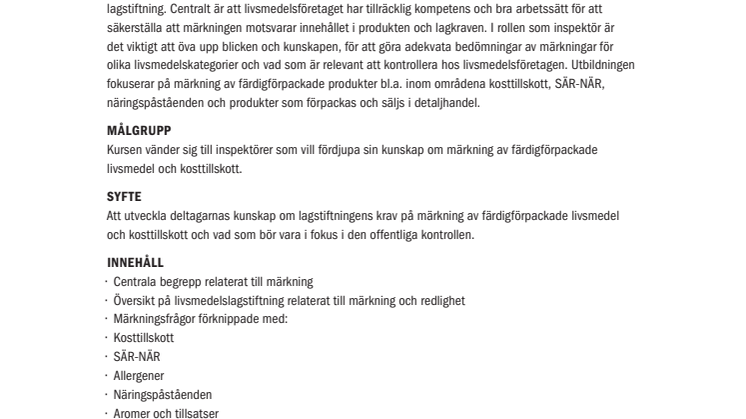 Märkning av livsmedel för inspektörer