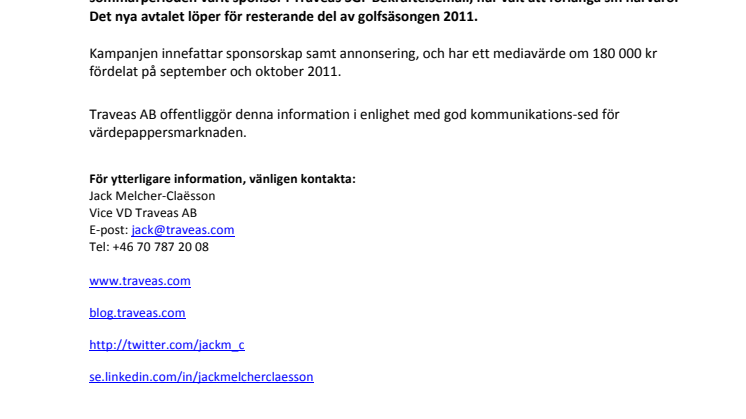 Storbank förlänger sponsorskap för Traveas SGF bekräftelsemail  