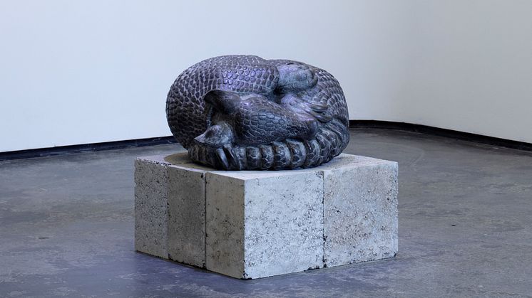 "Sovende beltedyr" laget i 1999 av kunstner Elena Engelsen er kjøpt inn, og vil plasseres ut snart i en barnehage. Foto: Trond Isaksen