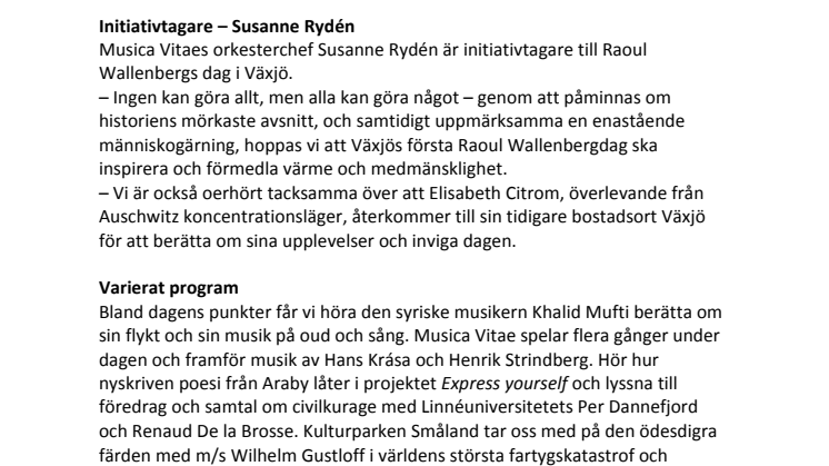 Raoul Wallenbergs dag i Växjö – En dag för medmänsklighet