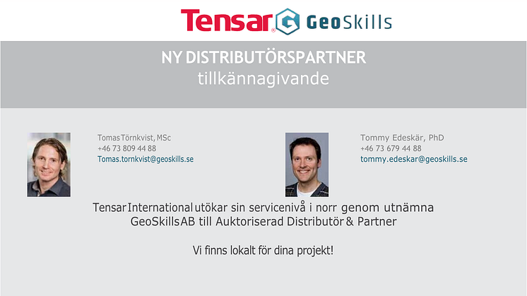 GeoSkills AB blir auktoriserad distributör och partner av Tensars stabiliseringsprodukter