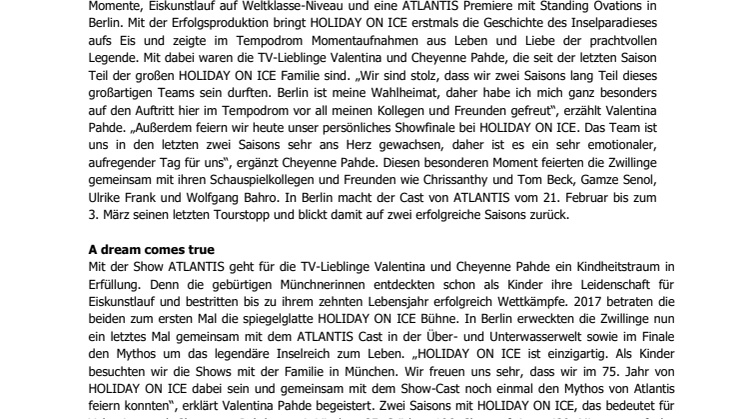 Standing Ovations bei HOLIDAY ON ICE Premiere ATLANTIS in Berlin