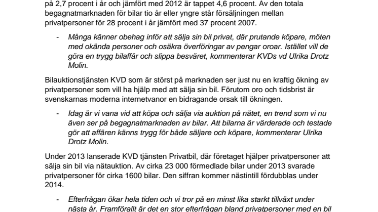 Allt färre säljer bilen privat