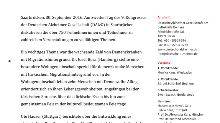 Zweiter Kongresstag in Saarbrücken mit den Themen Kultur, Pflegereform und Migration