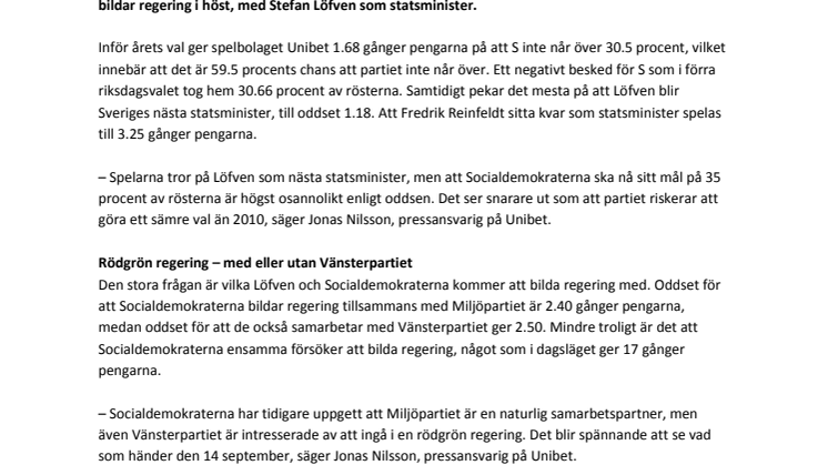 Oddsen visar: S går mot katastrofval men Löfven blir statsminister