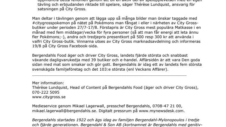 City Gross först med Pokémon Go-tävling