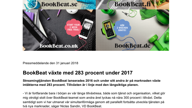 BookBeat växte med 283 procent under 2017