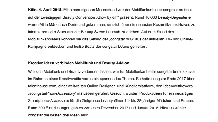 „congstar meets beauty“ auf der Glow: Produktideen für die Handtasche