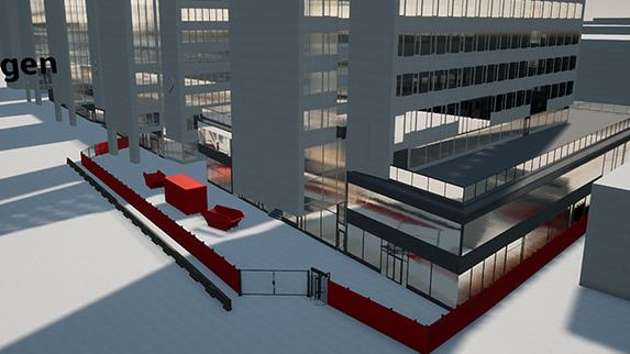 Framtagen bild från TyrEngine som visar ombyggnationer med vy över Sveavägen, projekt Sergelgatan.