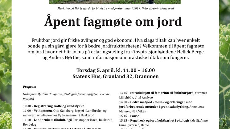 Program for Åpent fagmøte om jord 5. april 2018.
