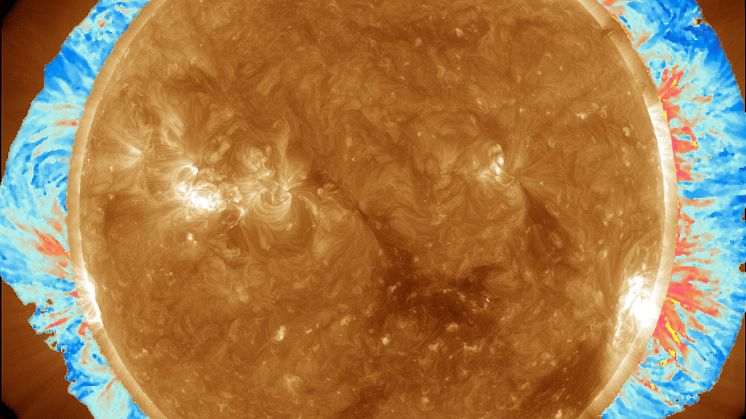 A map of the coronal magnetic field strength superimposed on a coronal image taken by the AIA instrument on the Solar Dynamics Observatory (Yang et al. 2020, Science).