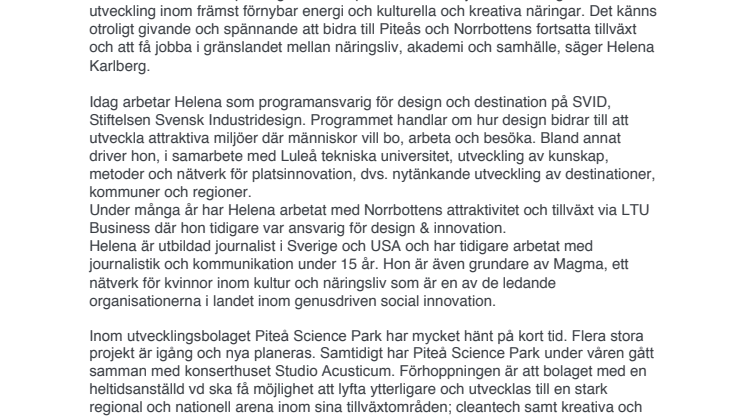 Helena Karlberg ny VD på Piteå Science Park