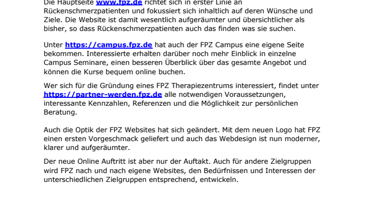 Neuer Online Auftritt von FPZ