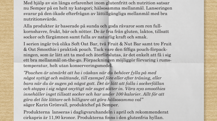Semper lanserar hälsosamma mellanmål 