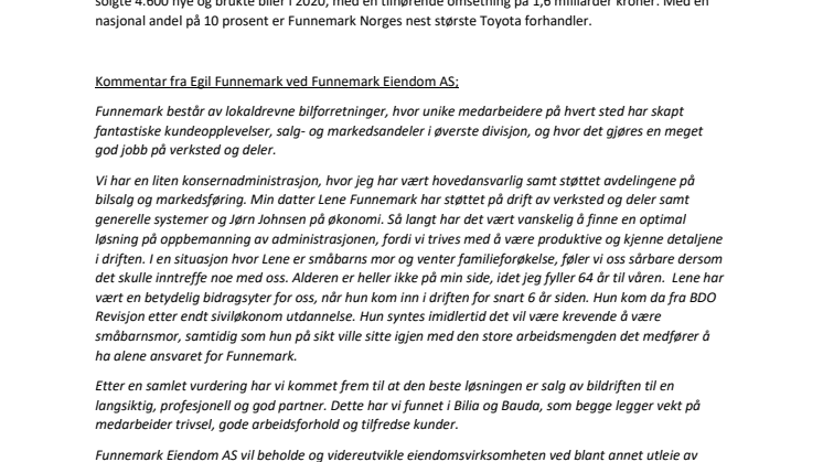 Funnemark selger sine bilforhandlere til Bilia og Bauda