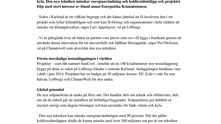 Löfbergs anlitar solen i unikt hållbarhetsprojekt 