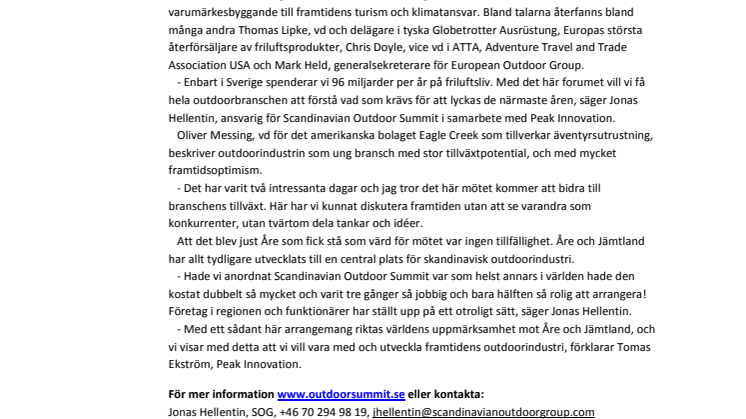 Välbesökt toppmöte i Åre med fokus på friluftsliv