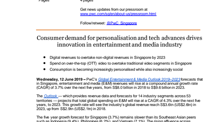 Consumer demand for personalisation and tech advances drives innovation in entertainment and media industry 